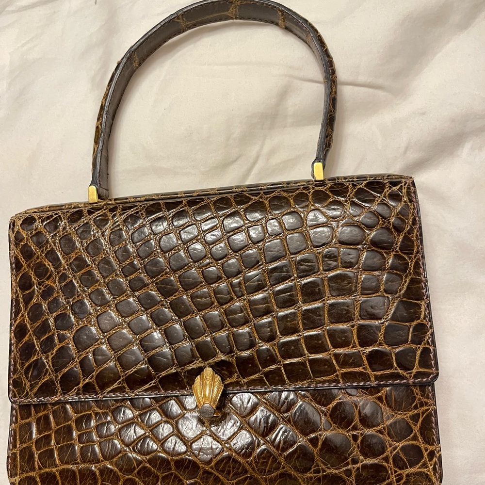 Luxurious Brown Crocodile Pattern Satchel
